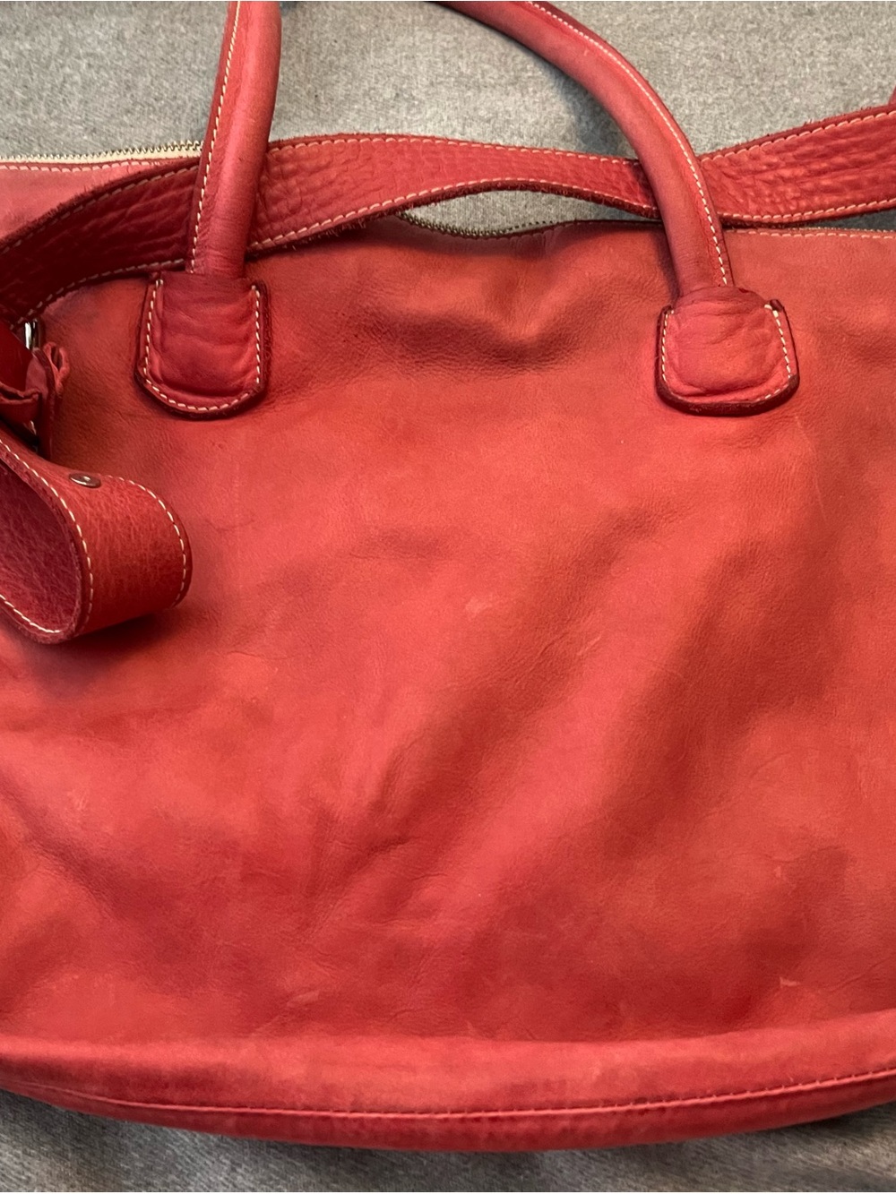 Cecchini Red Leather Tote with Top Handles